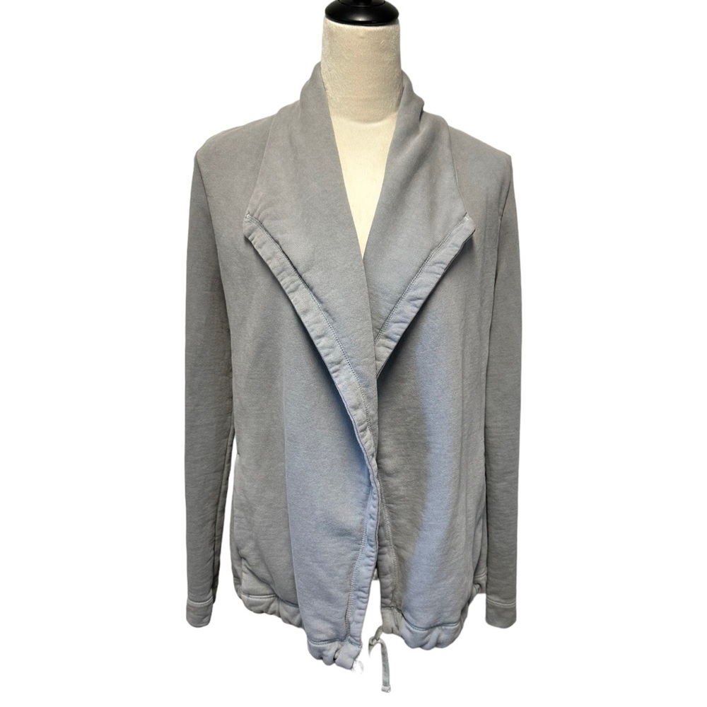 James Perse Light Gray Draped Zip-Front Hoodie
